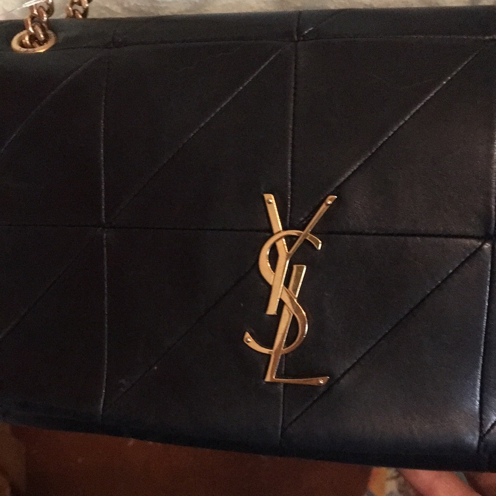 Yves Saint Laurent Black and Gold Textured Shoulder Bag - Picture 2 of 6